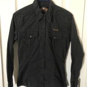 Women’s Harley Davidson black cotton long sleeve snap closure blouse top Sz S